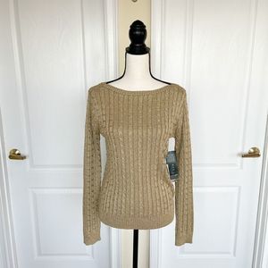 LAUREN Ralph Lauren Size Medium Metallic Silk Woven Sweater in Gold